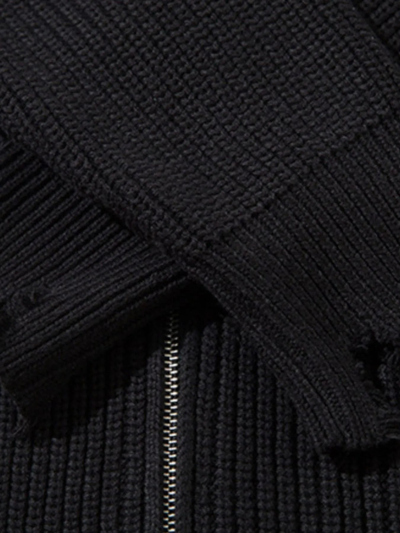 Men's Distressed Hem Ribbed Knit Zip-Up Cardigan