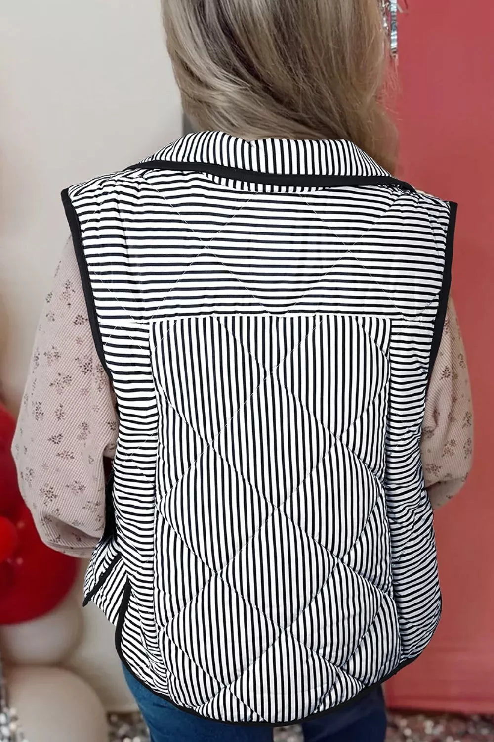 Striped Quilted Vest Coat