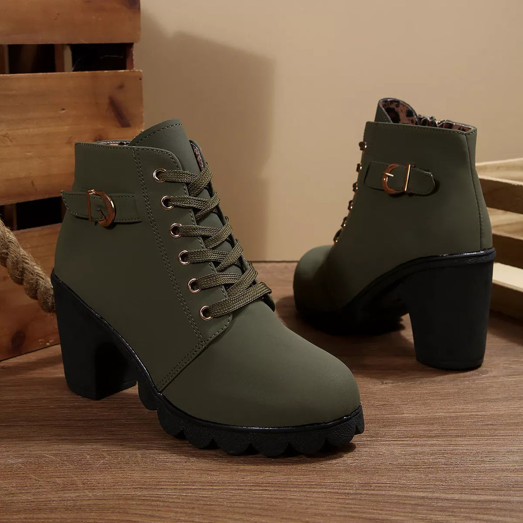 Lace Up Block Heels Boots