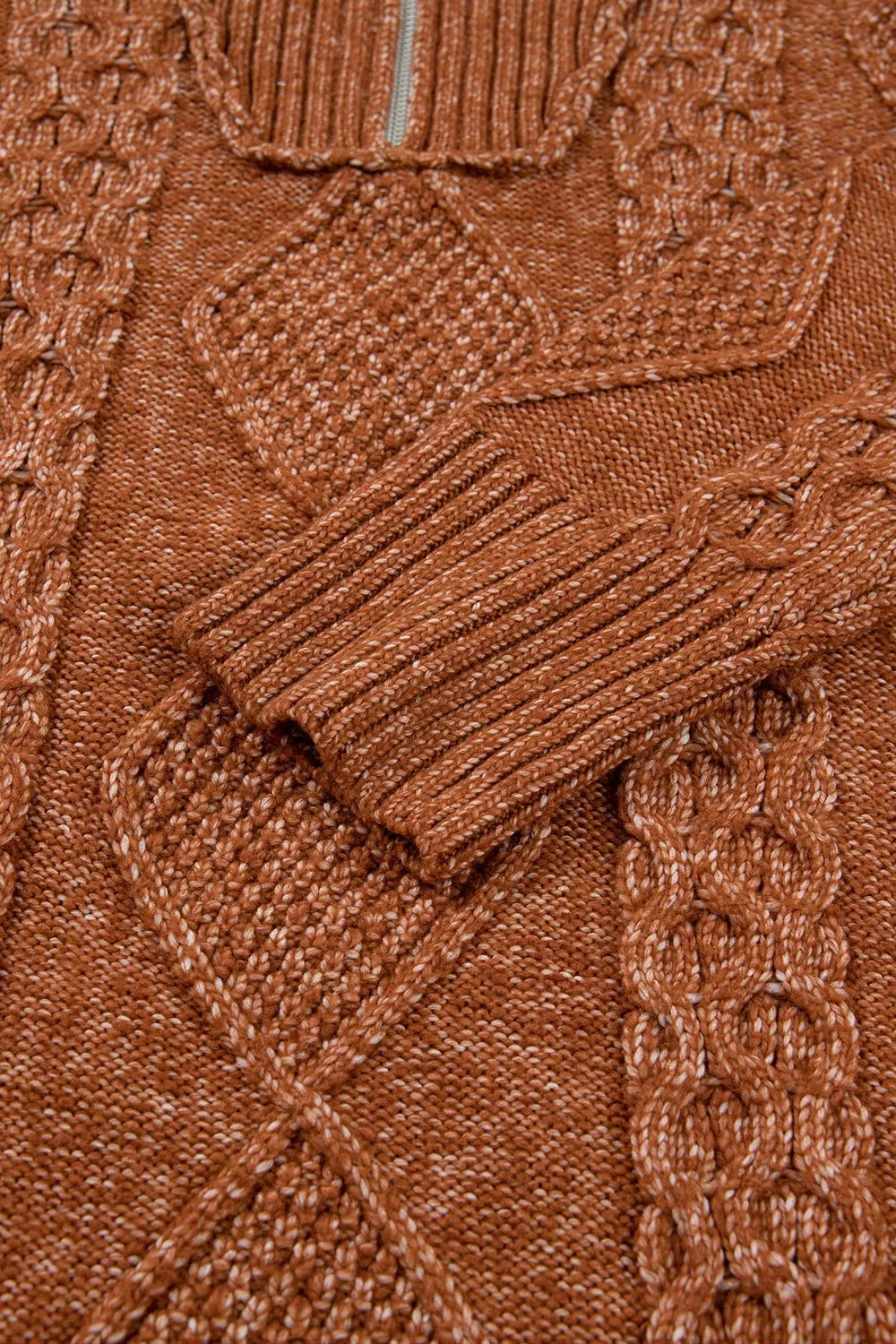 Zip-Up Cable Knit Drop Shoulder Sweater Dress