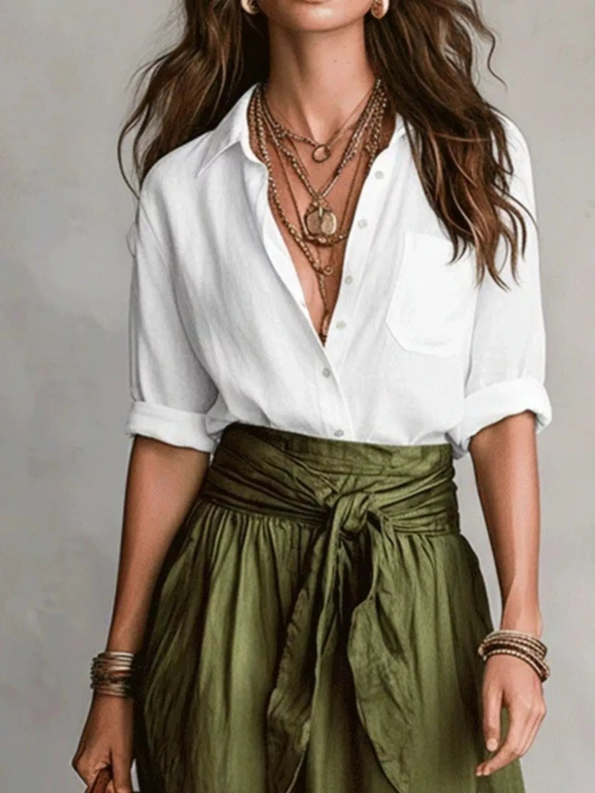 Full Size Button-Down Shirt and Skirt Set Plus Size