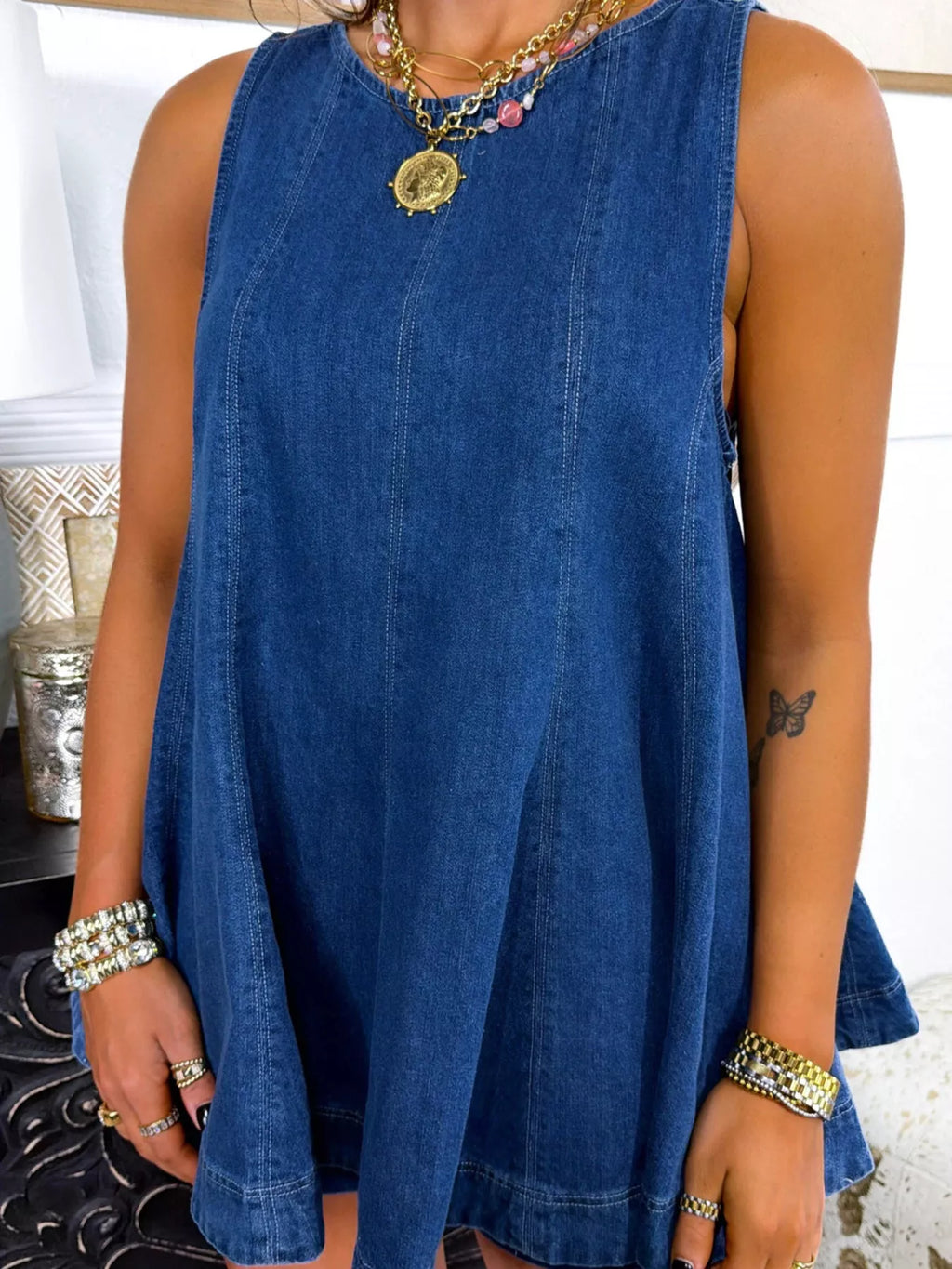 Sleeveless Top and Shorts Denim Set