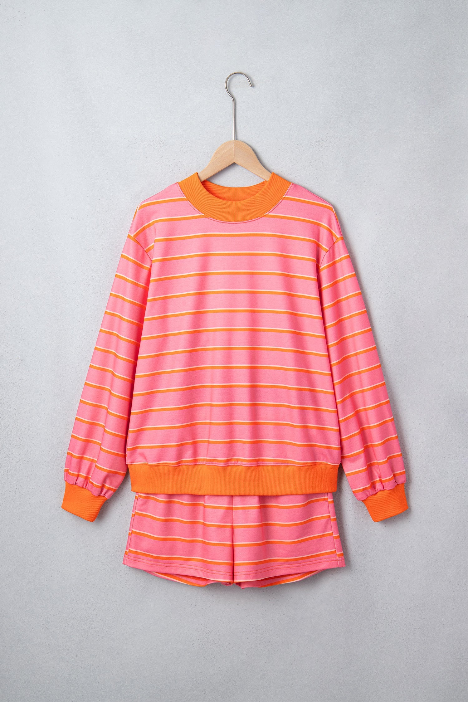 Stripe Colorblock Mock Neck Sweatshirt & Shorts Set