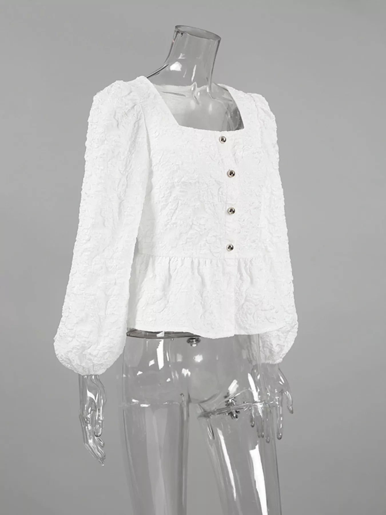 Square Neck Textured Peplum Blouse