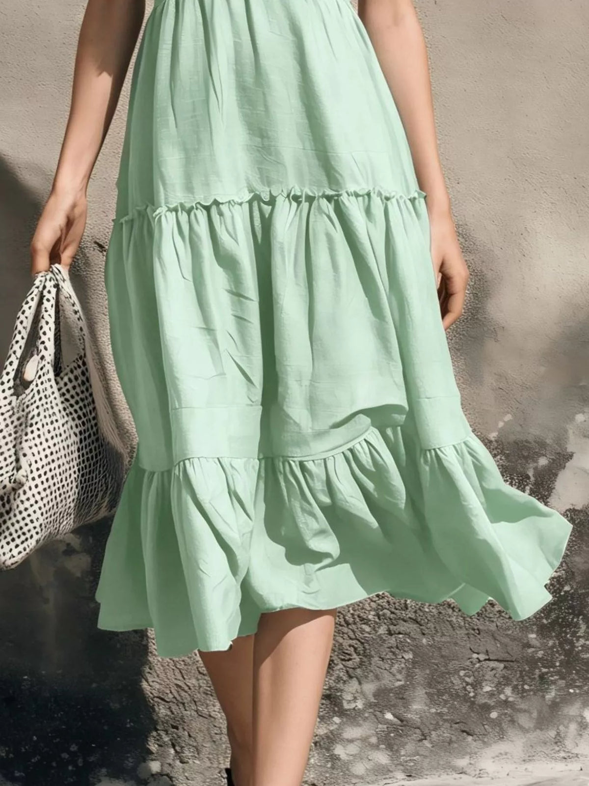 Full Size Ruffled V-Neck Tiered Midi Dress Plus Size