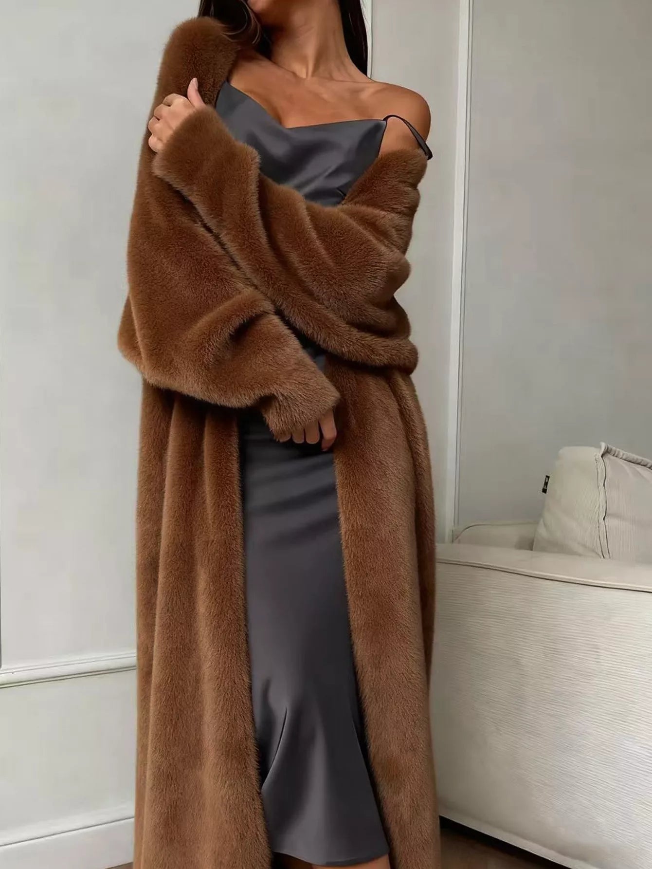 Fuzzy Open Front Longline Cardigan