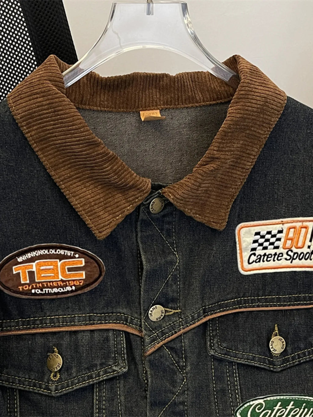 Men's Plus Size Corduroy Collar Button Up Denim Jacket