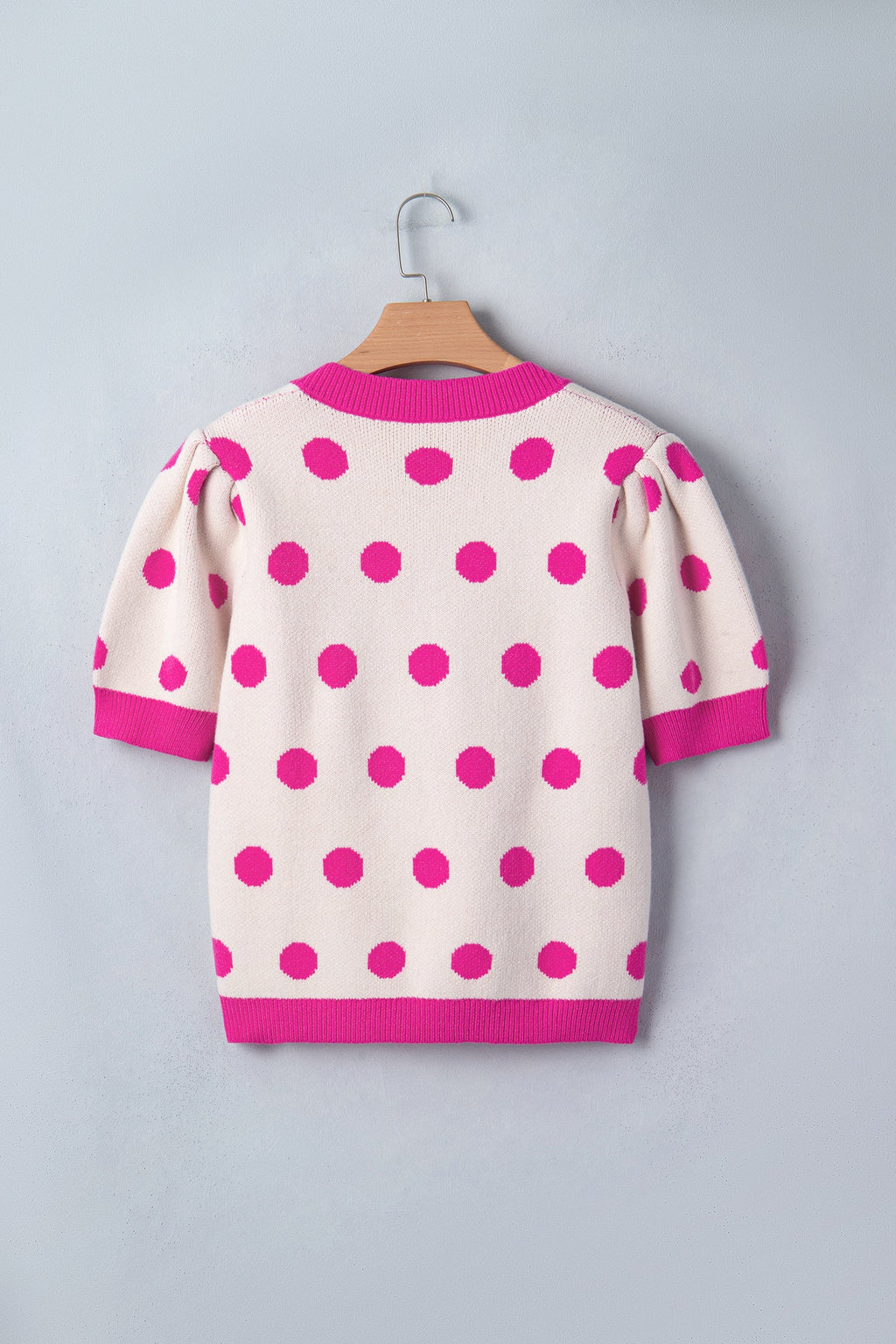 Polka Dot Puff Short Sleeve Sweater Top