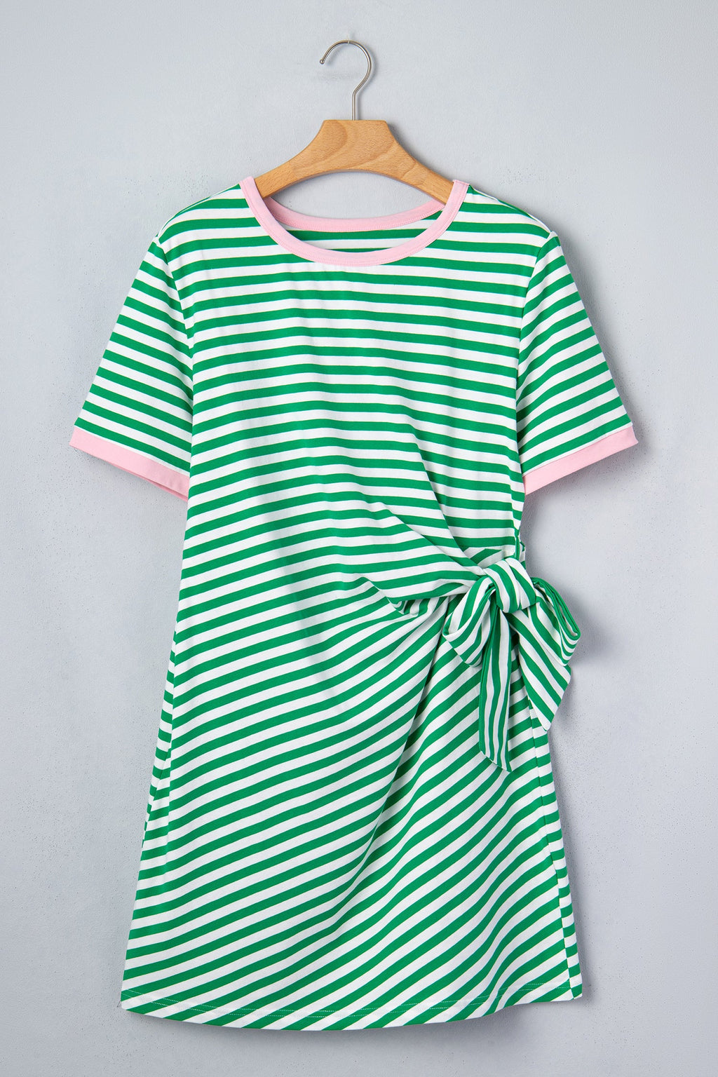 Green Stripe Nautical Tie Contrast Trim Round Neck T Shirt Mini Dress