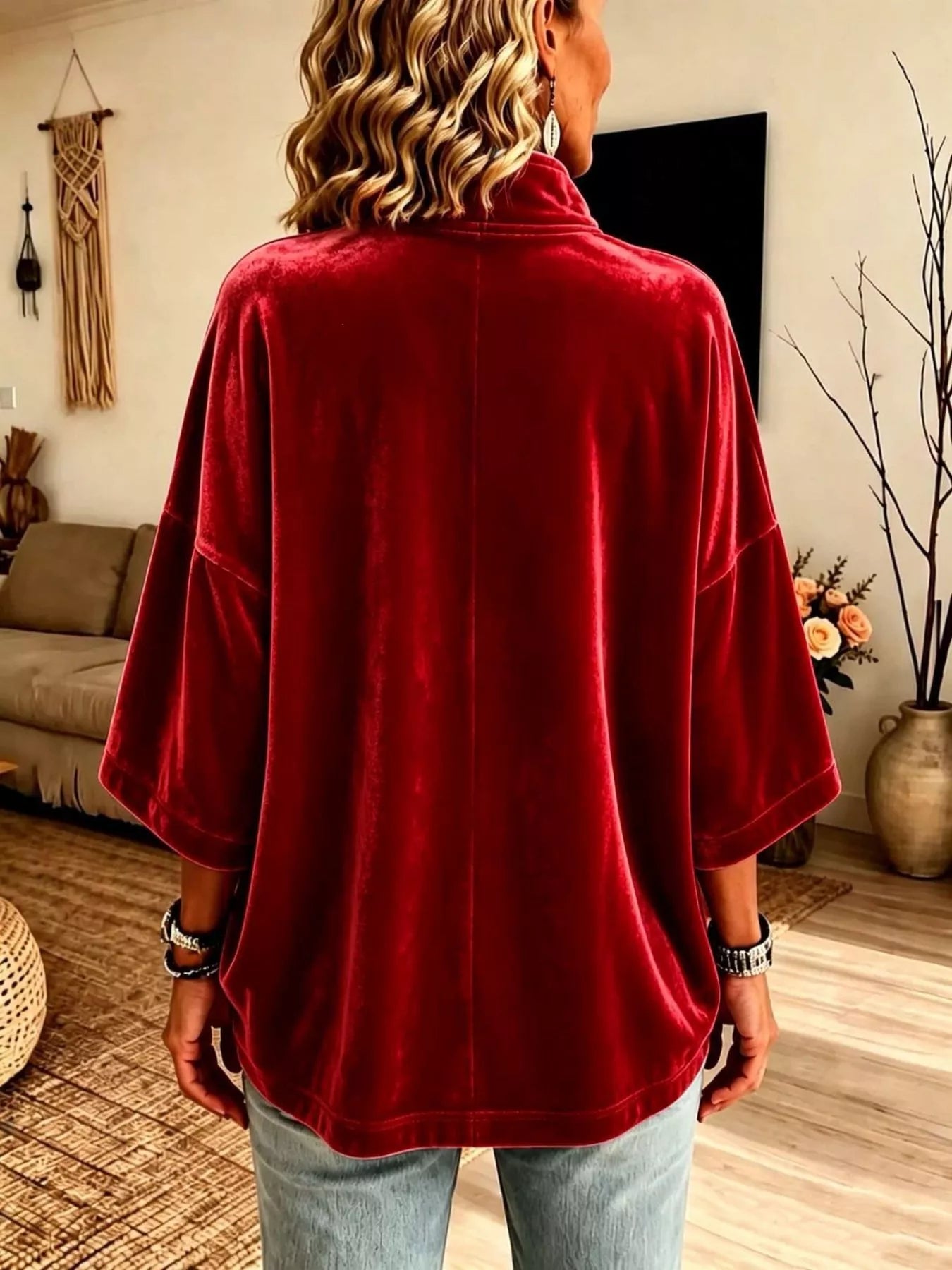 Full Size Velvet Quarter-Zip Sweatshirt Plus Size
