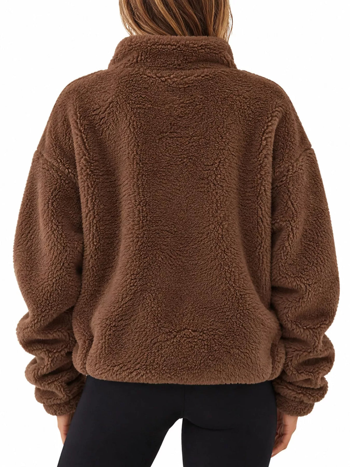 Full Size Sherpa Quarter-Zip Turtleneck Sweatshirt Plus Size