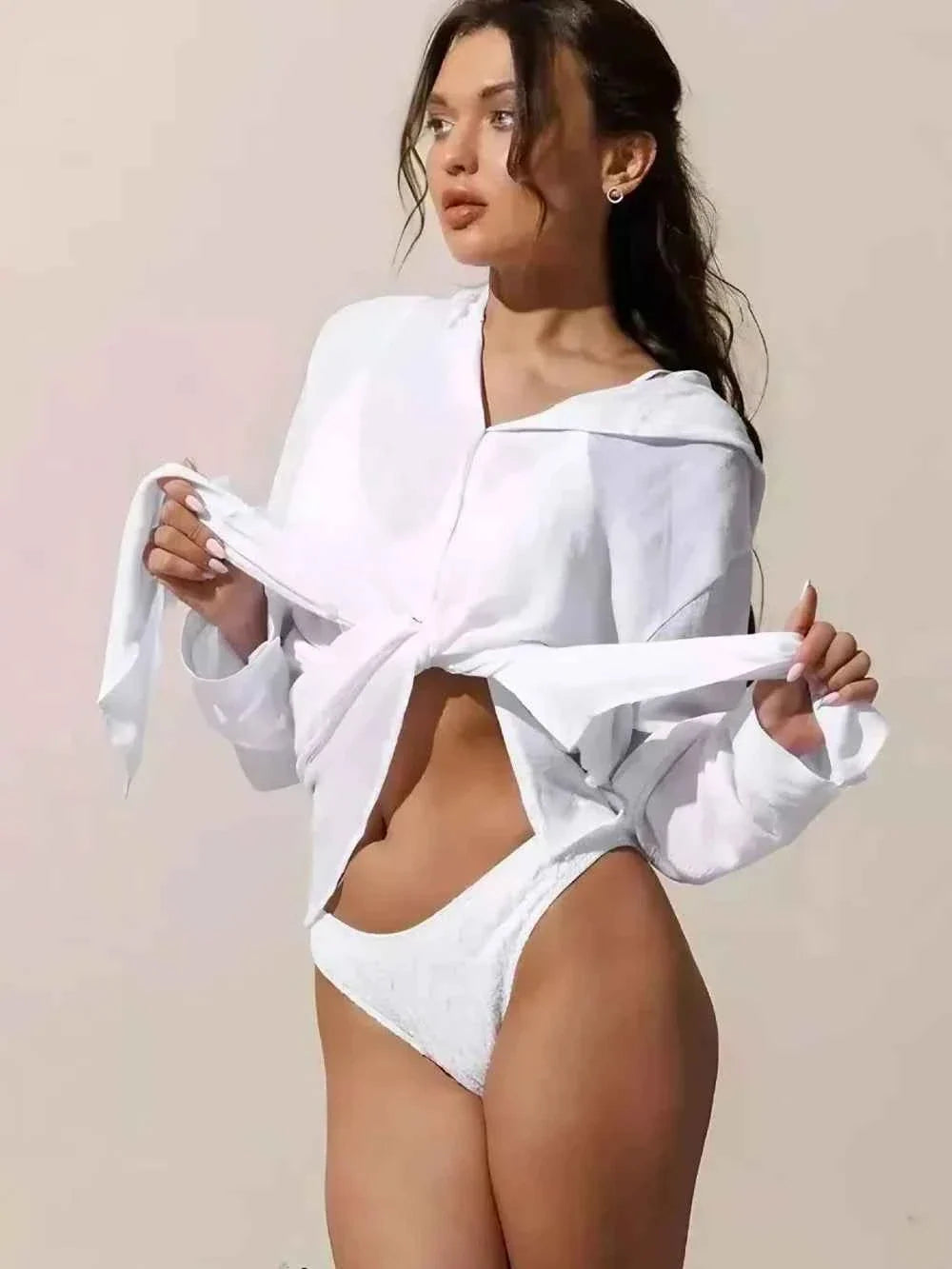 Button Down Hooded Sheer Beach Cover-Up Shirt