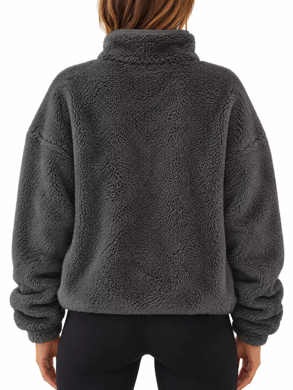 Full Size Sherpa Quarter-Zip Turtleneck Sweatshirt Plus Size