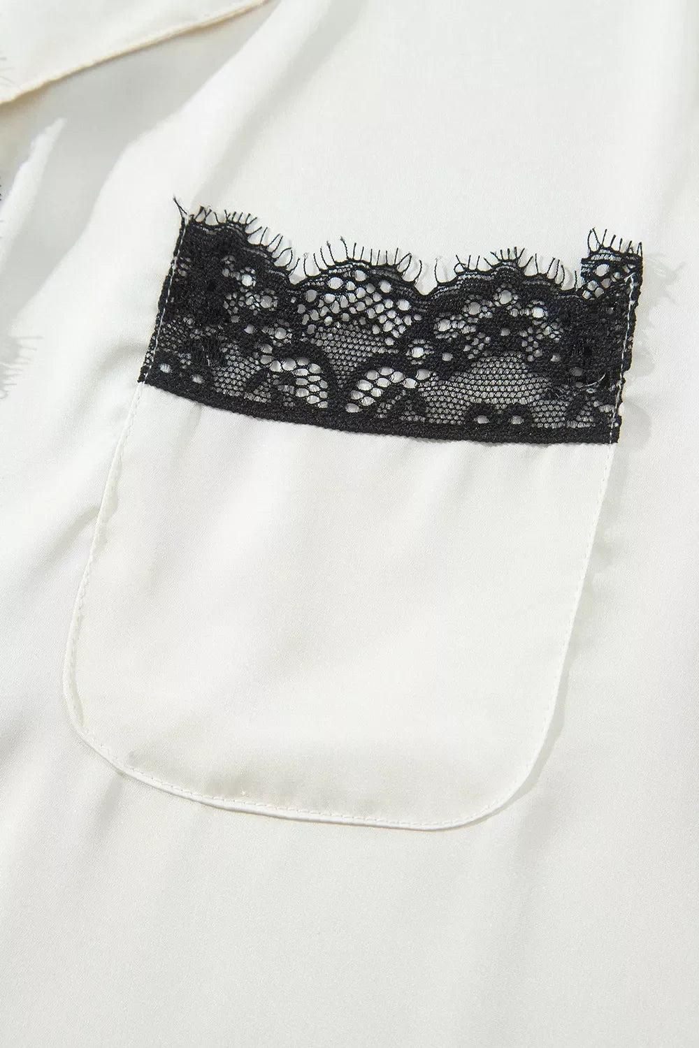 Long Sleeve Lace Trim Button Front Pajama Set
