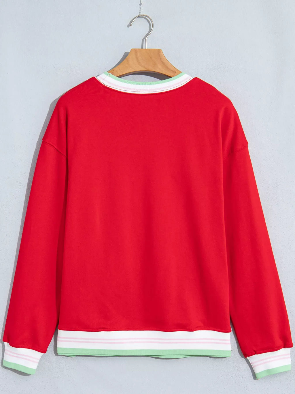 Contrast Striped Trim Baggy Pullover Sweatshirt