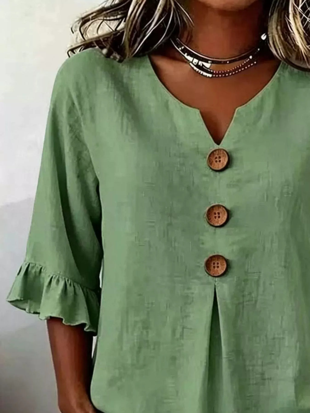 Full Size Casual Ruffle‑Sleeve Decor‑Button Top Plus Size