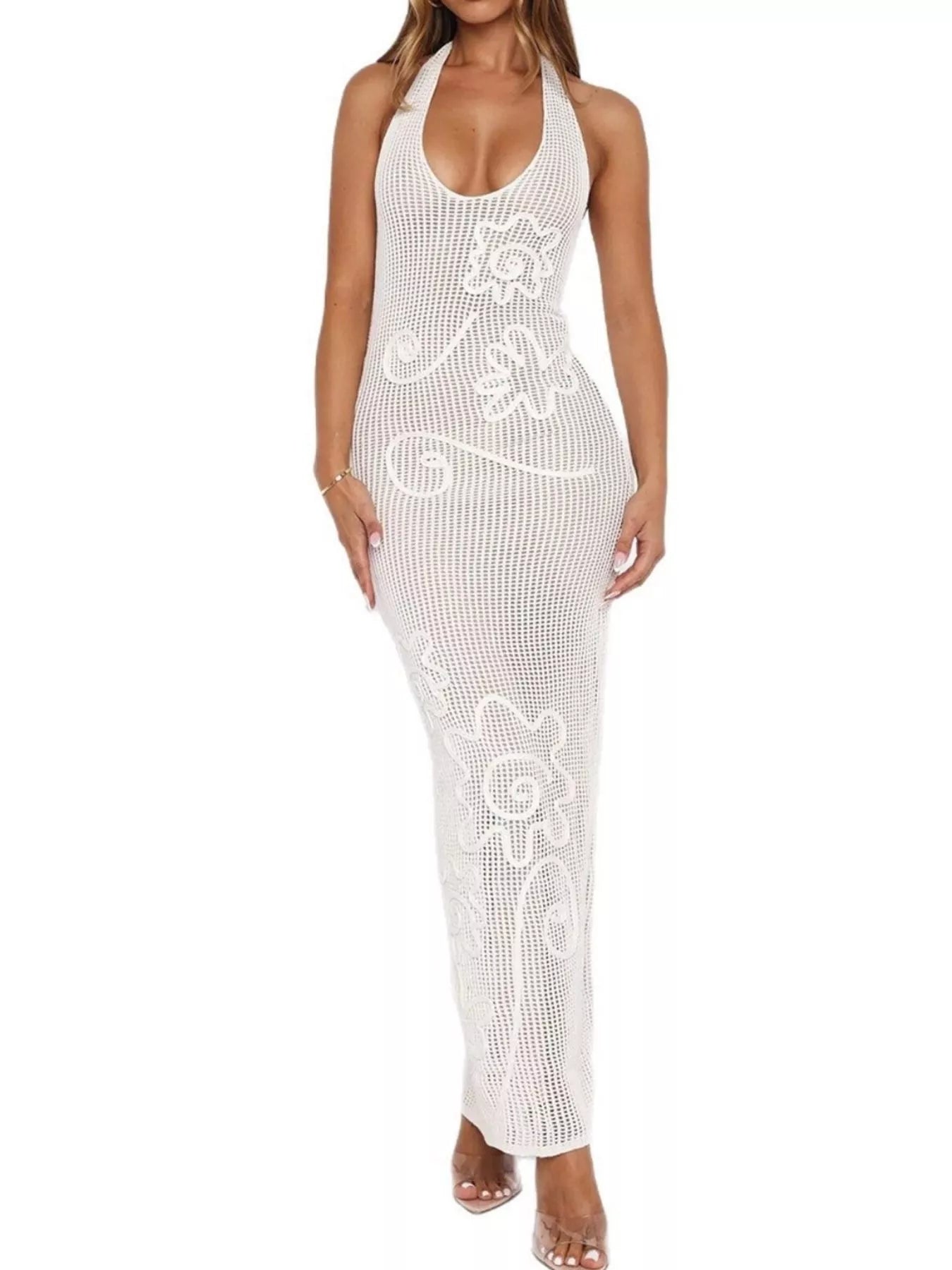 Halter Neck Crochet Maxi Dress