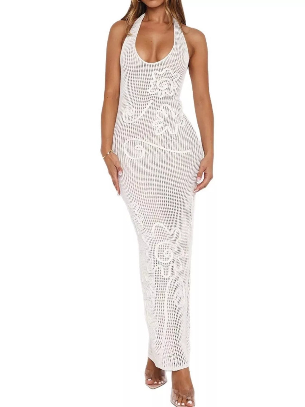 Halter Neck Crochet Maxi Dress
