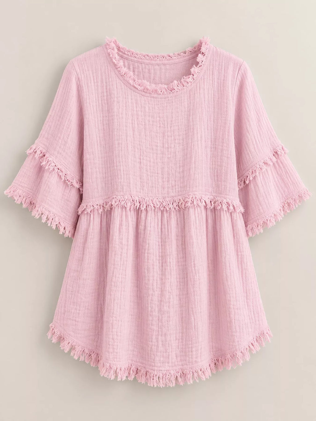 Full Size Frayed Edge Textured Blouse Plus Size