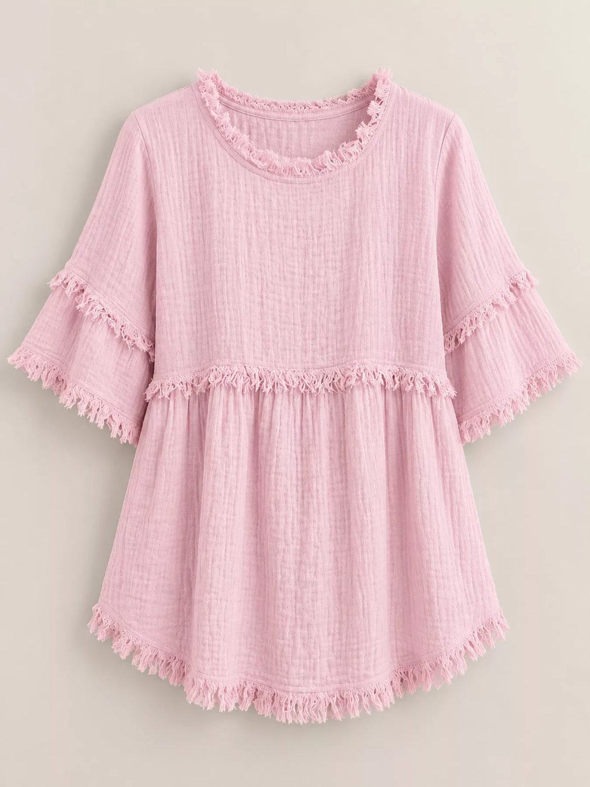 Full Size Frayed Edge Textured Blouse Plus Size
