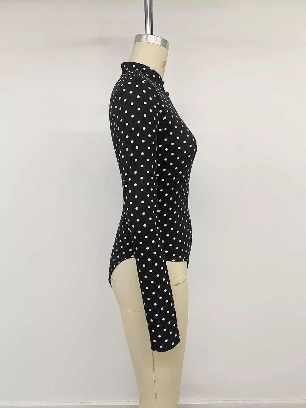 Polka Dot Cutout Long Sleeve Bodysuit
