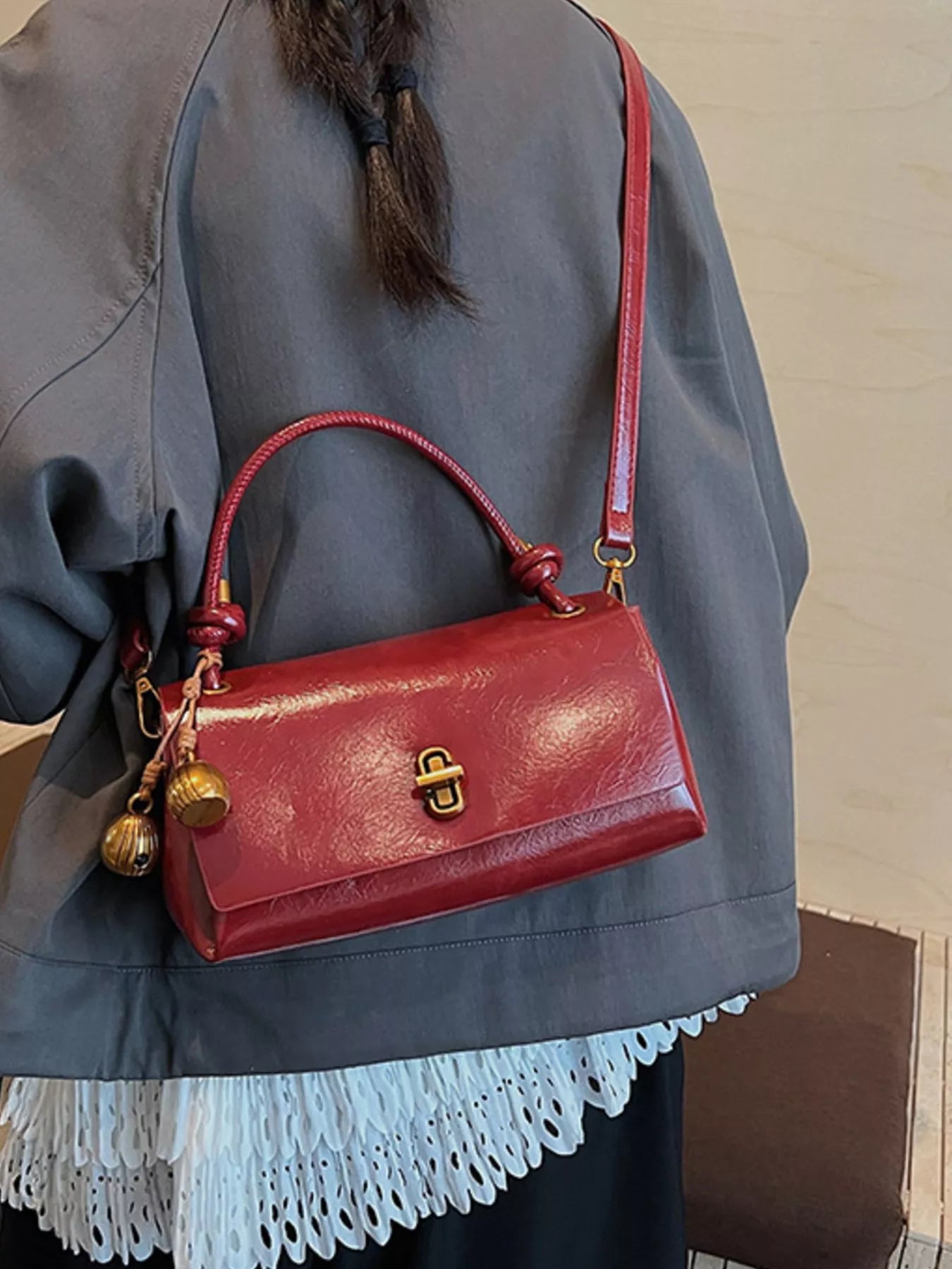 Chic PU Leather Crossbody Bag with Gold Accents