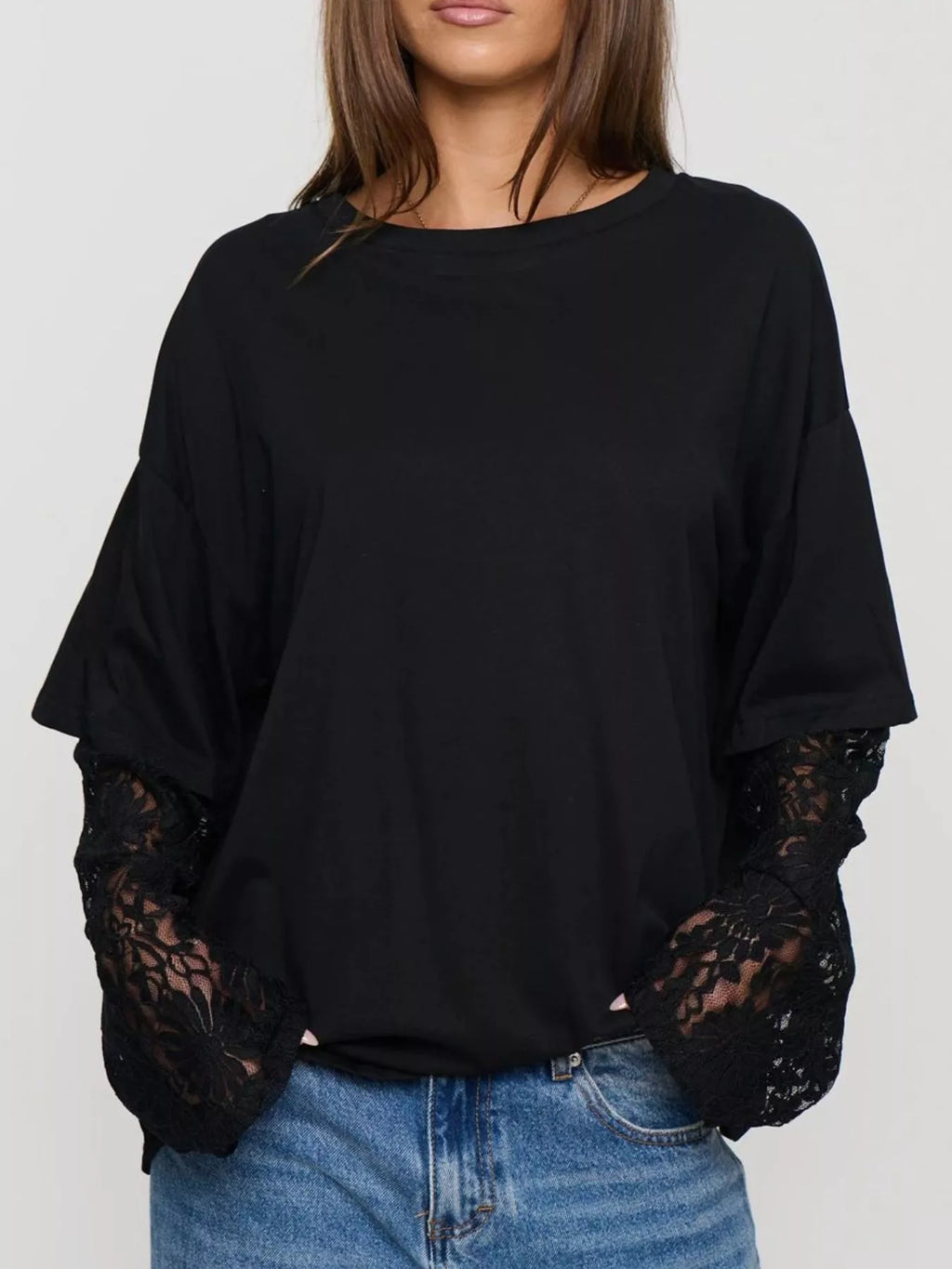 Layered Lace-Sleeve T-Shirt