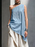 Full Size Asymmetrical One-Shoulder Sleeveless Top Plus Size