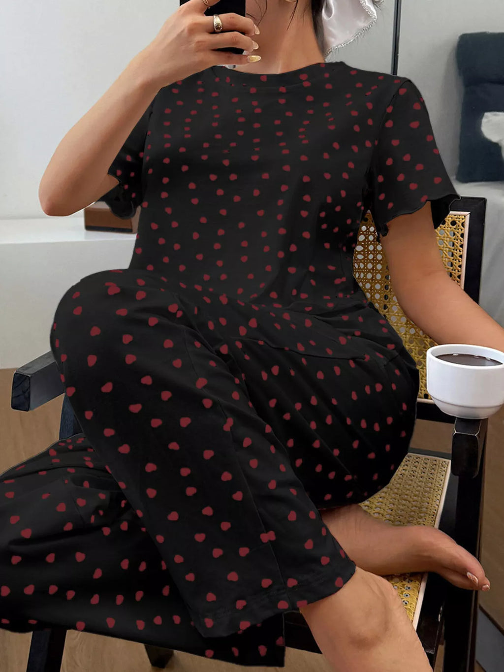 Polka Dot Short Sleeve Top and Shorts Set