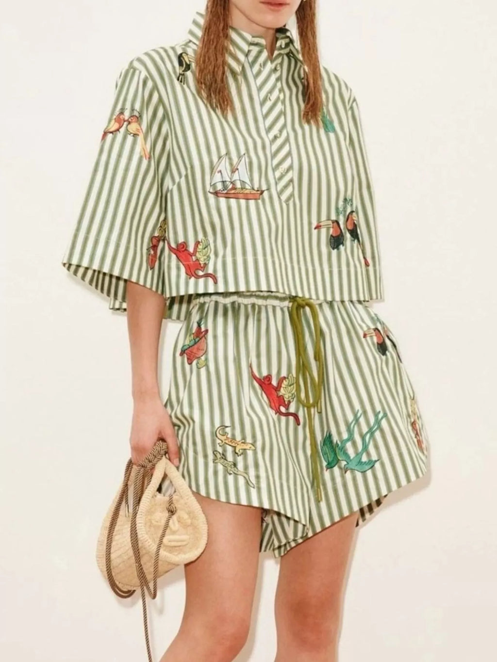 Printed Striped Shirt and Shorts Set