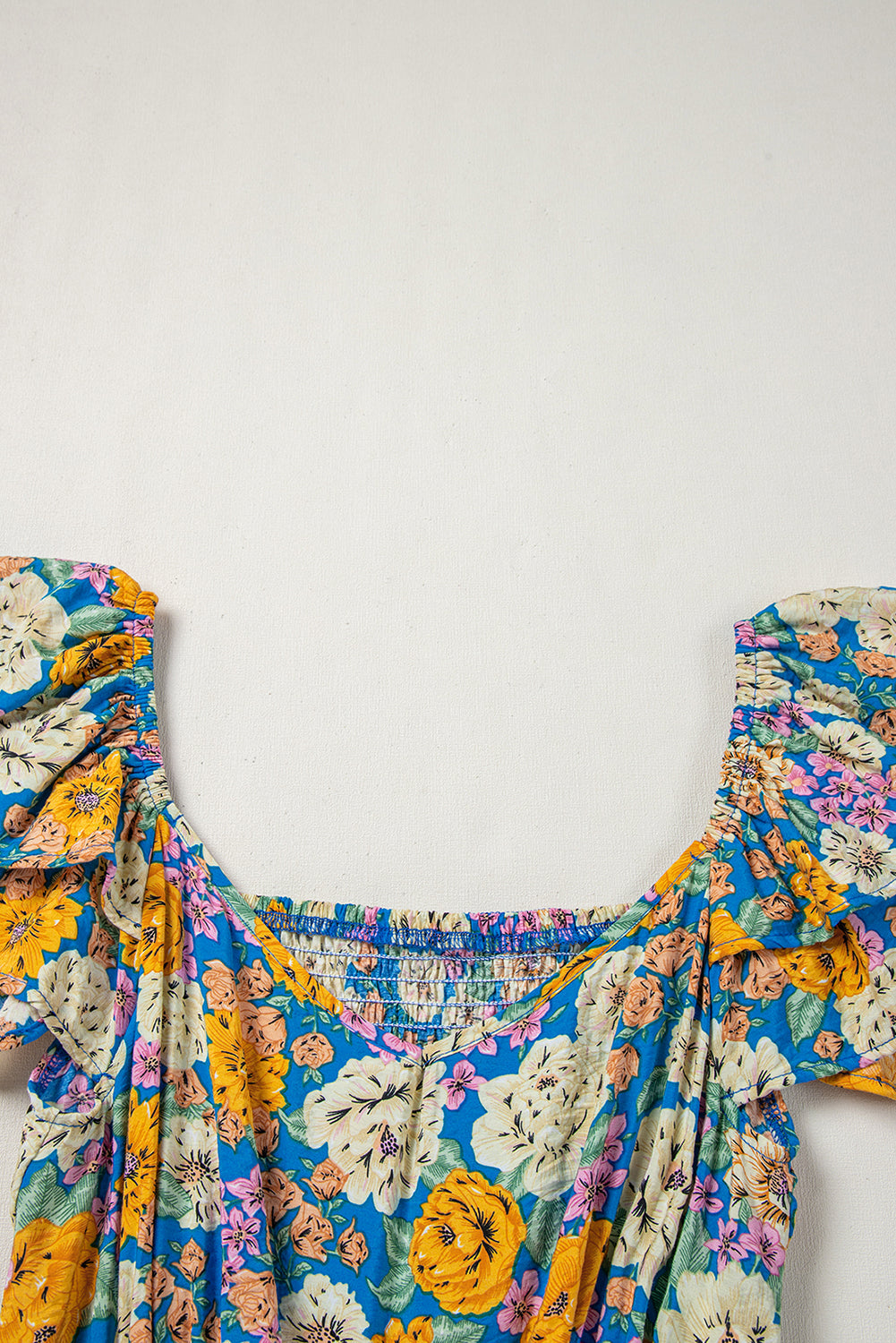 Floral Shirred High Waist Cut Out Jumpsuit