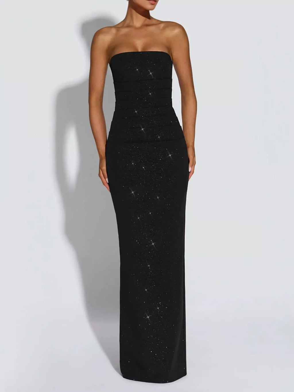 Slit Glitter Tube Maxi Dress with Scarf