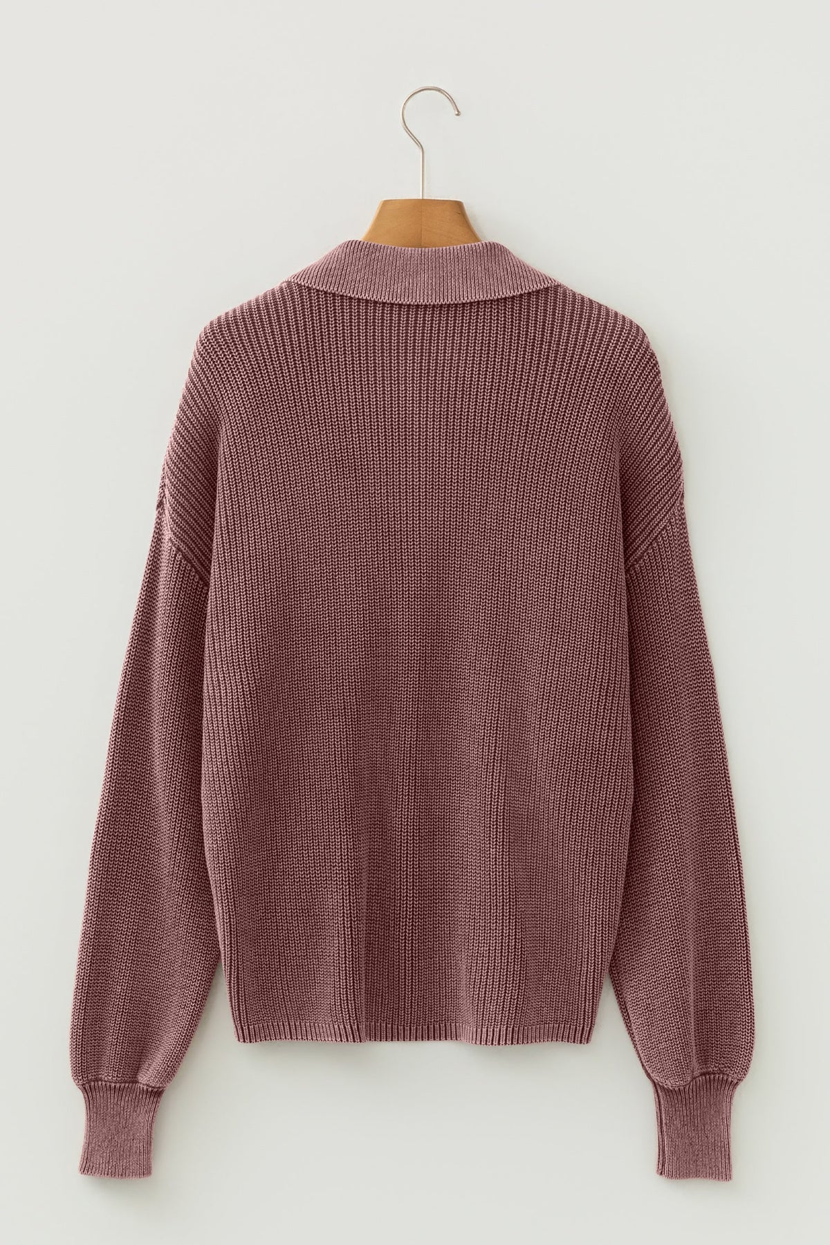 Mineral Wash Buttoned Polo Collar Knit Sweater