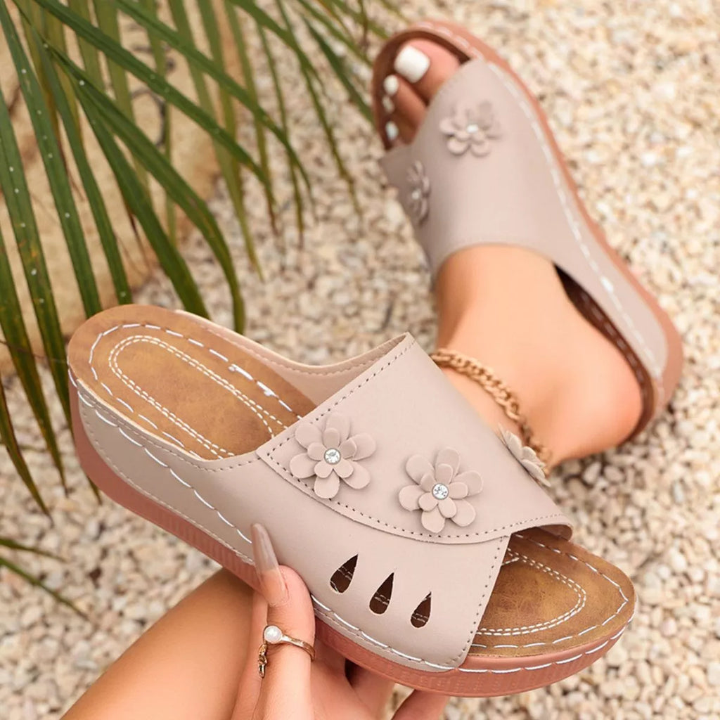 Comfortable Wedge Sandals with Floral Embellishments