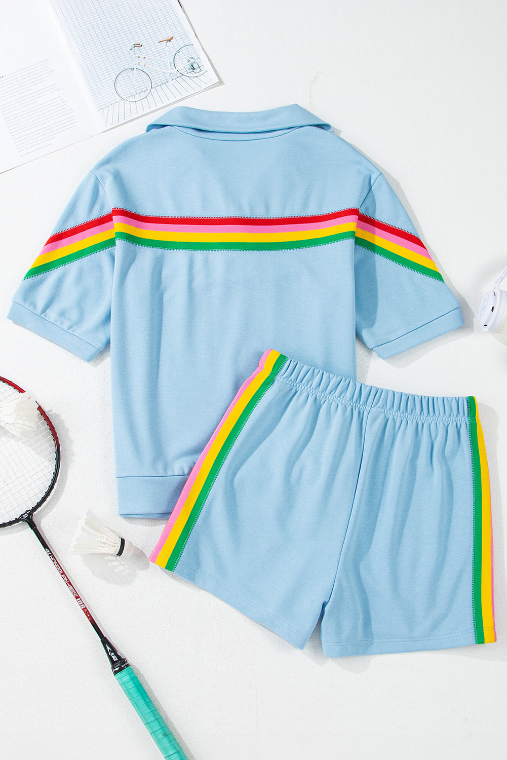 Colorblock Stripe Top and Shorts Set