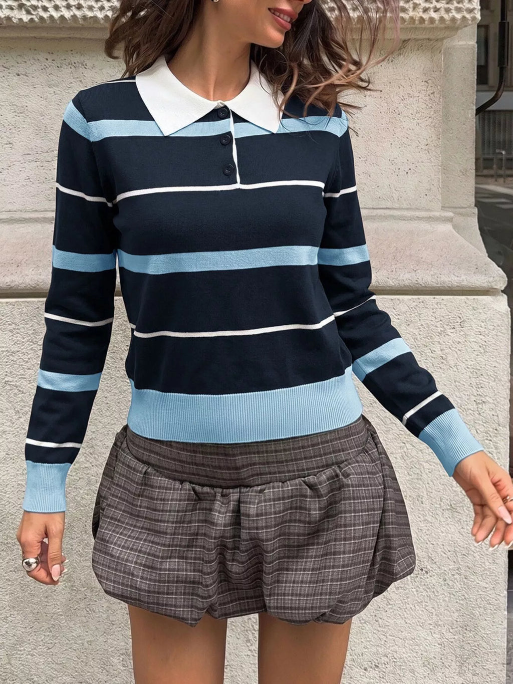Striped Polo Collar Sweater