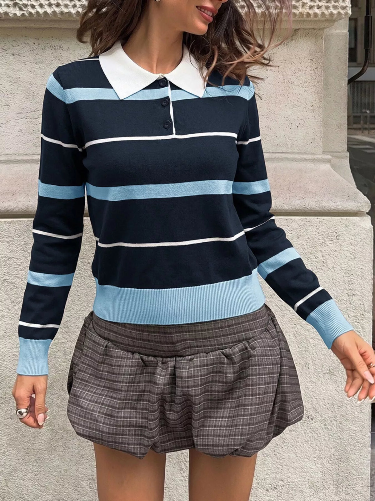 Striped Polo Collar Sweater