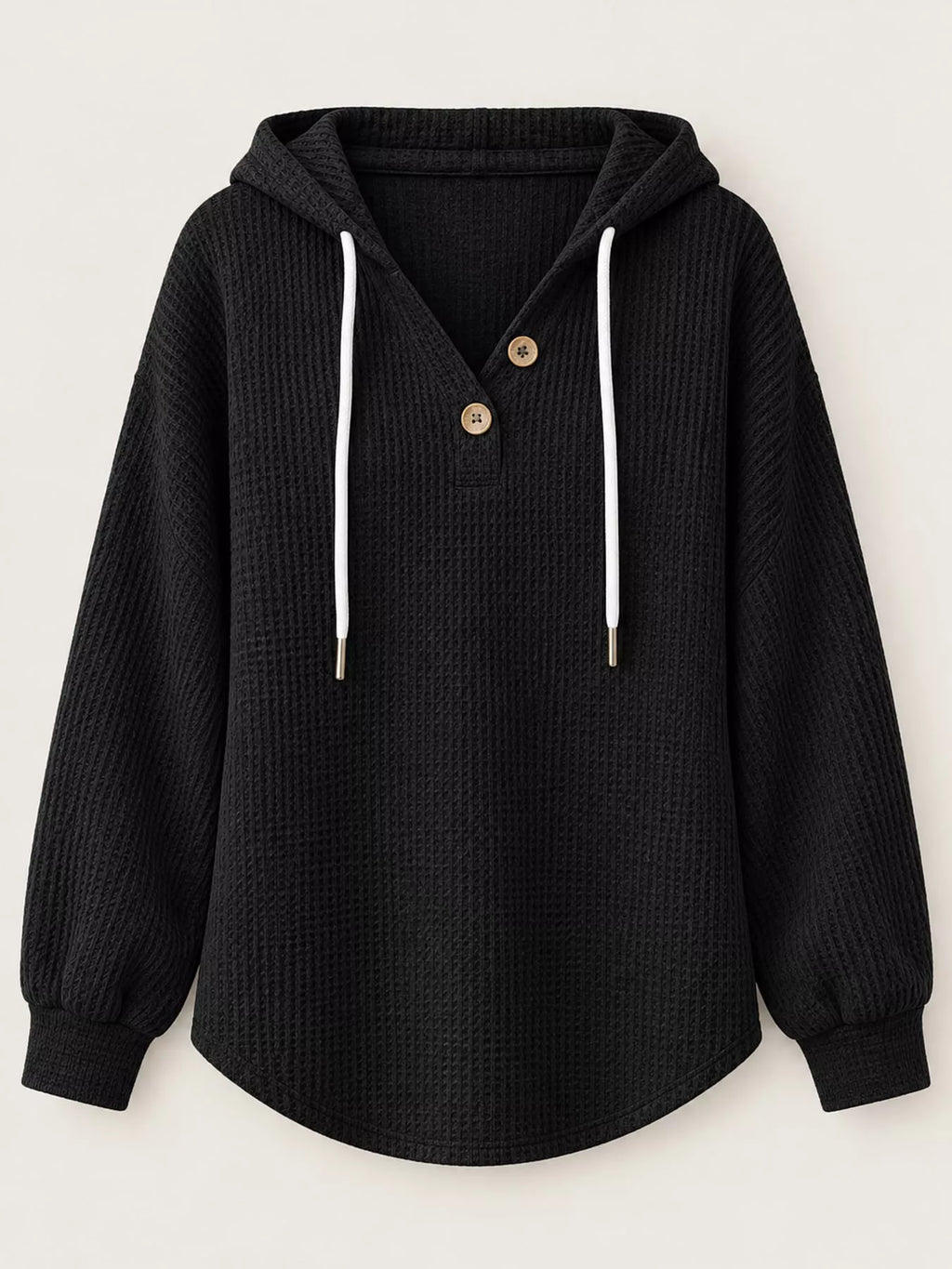 Full Size Waffle Knit Button Detail Hoodie Plus Size