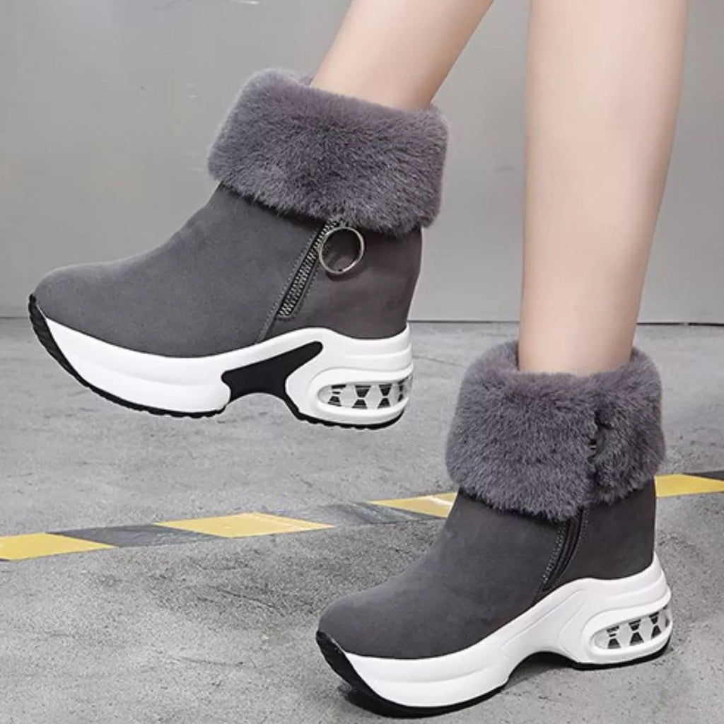 Fuzzy Side Zipper Platform Ankle Boots