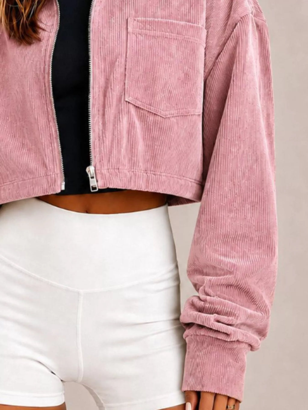 Corduroy Zip Up Cropped Jacket