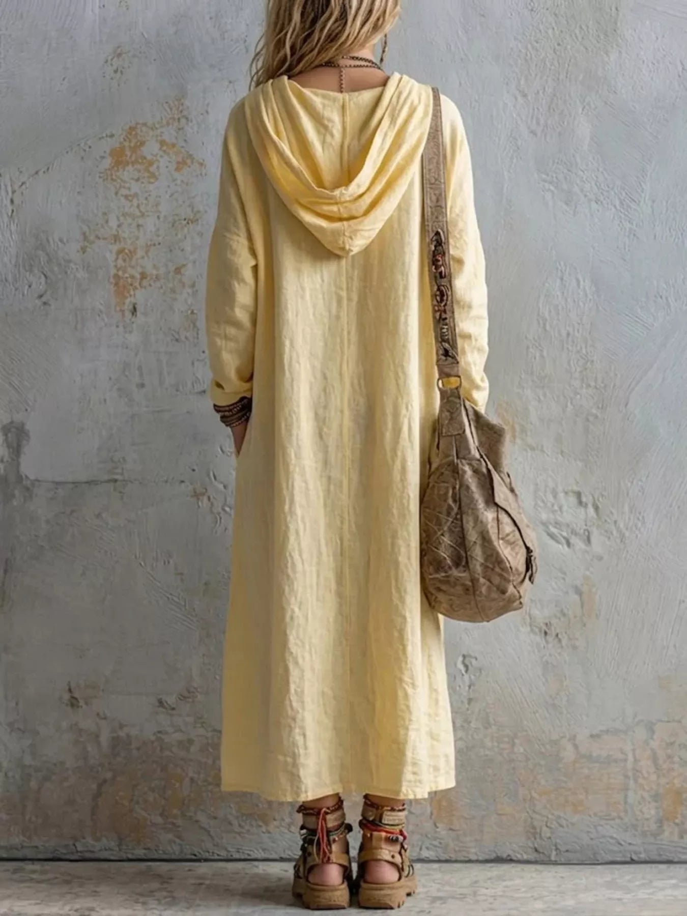Long Sleeve Hooded Midi Dress with Pockets
