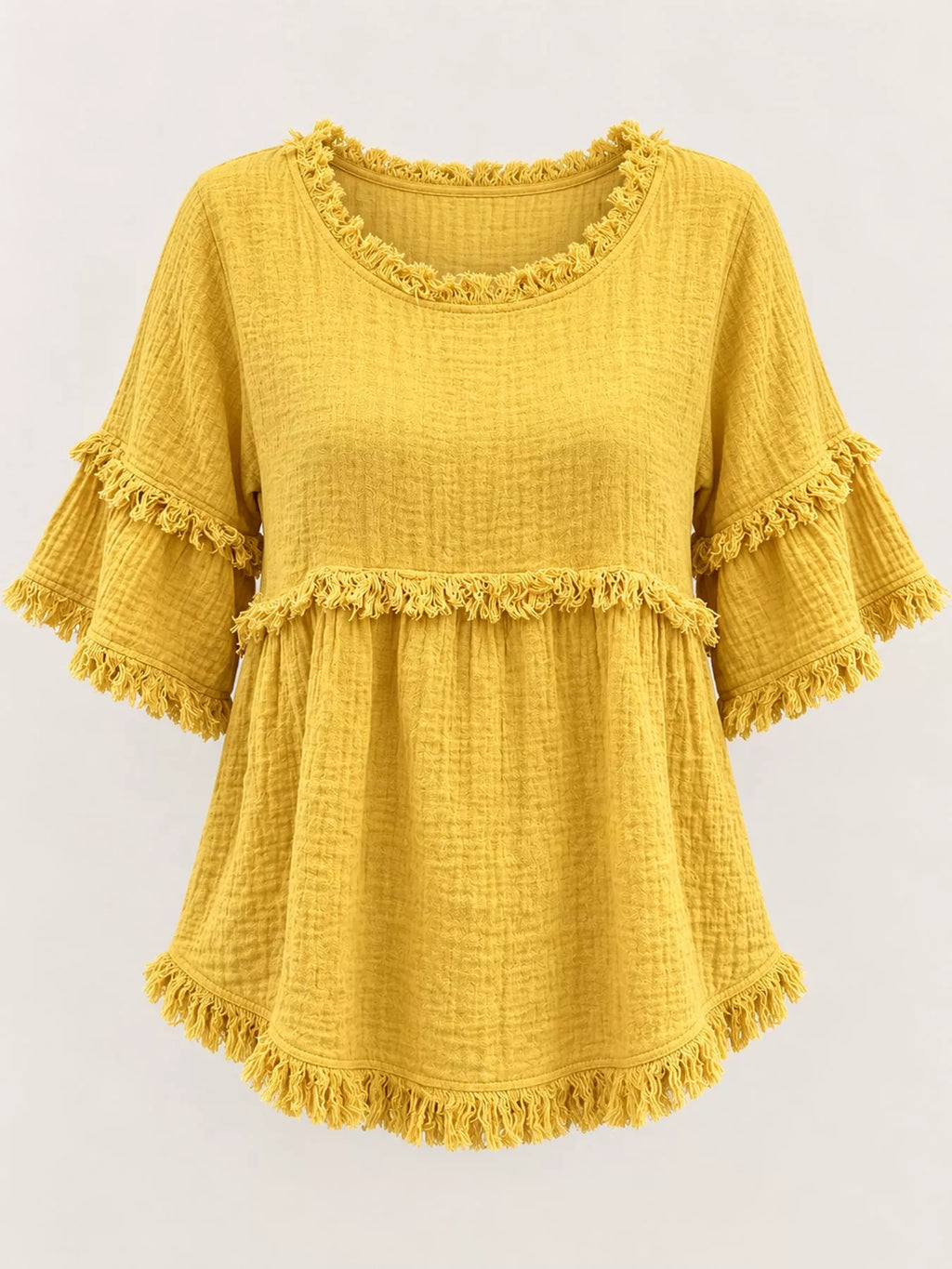 Full Size Frayed Edge Textured Blouse Plus Size