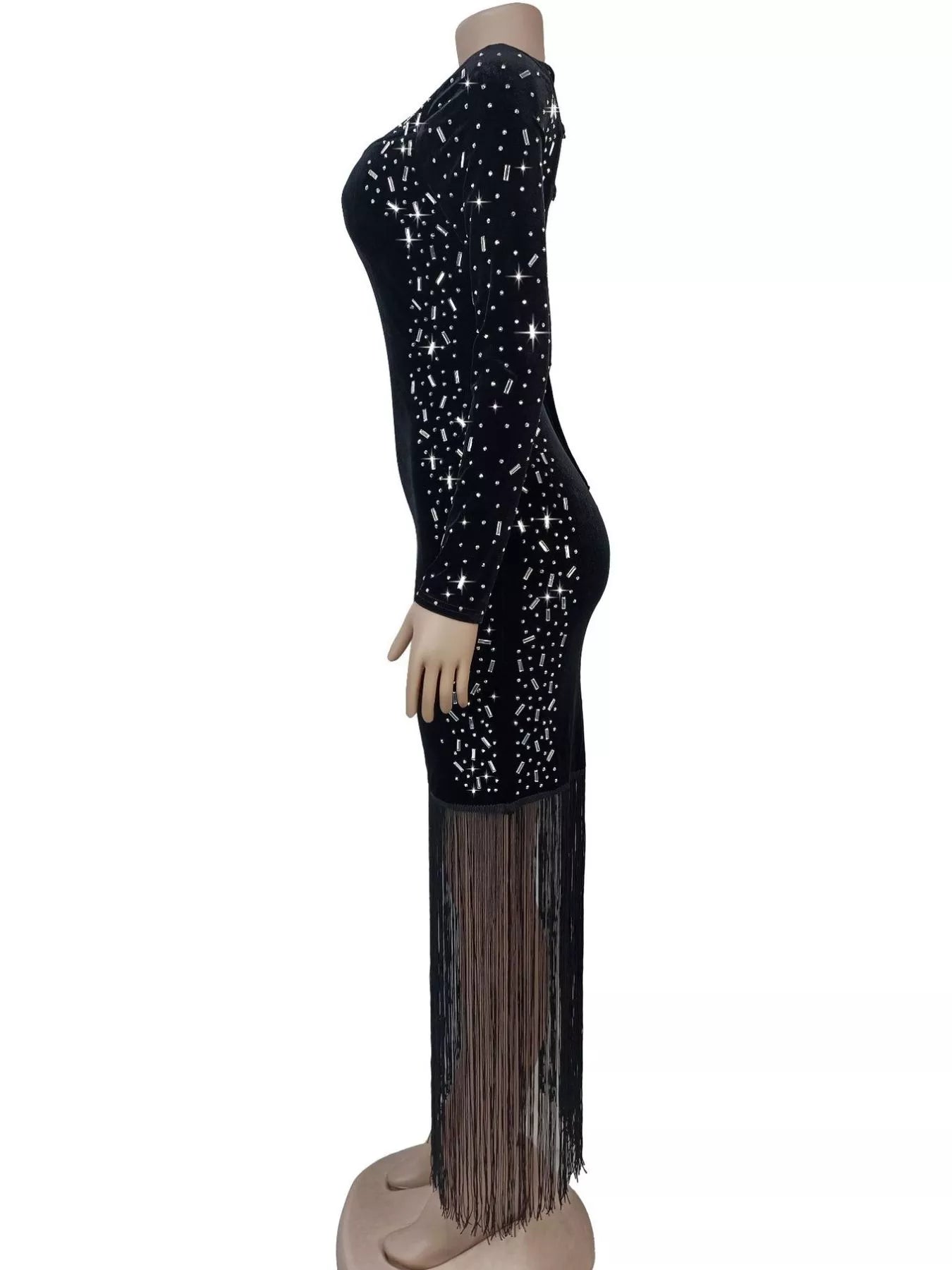 Asymmetrical Rhinestone Fringe Dress
