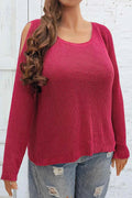 Cold Shoulder Ribbed Scoop Neck Long Sleeve Sweater
