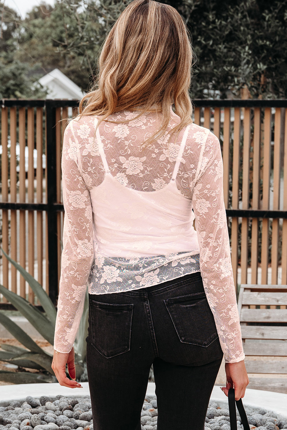 Floral Lace Sheer Mesh Long Sleeve Top