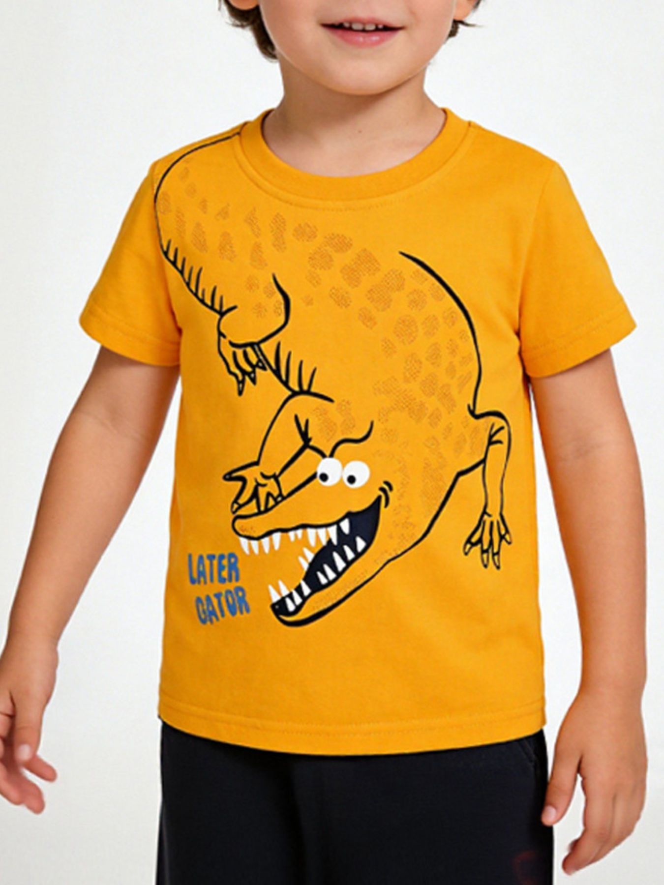 Children's Cartoon Alligator Print Short Sleeve T-Shirt