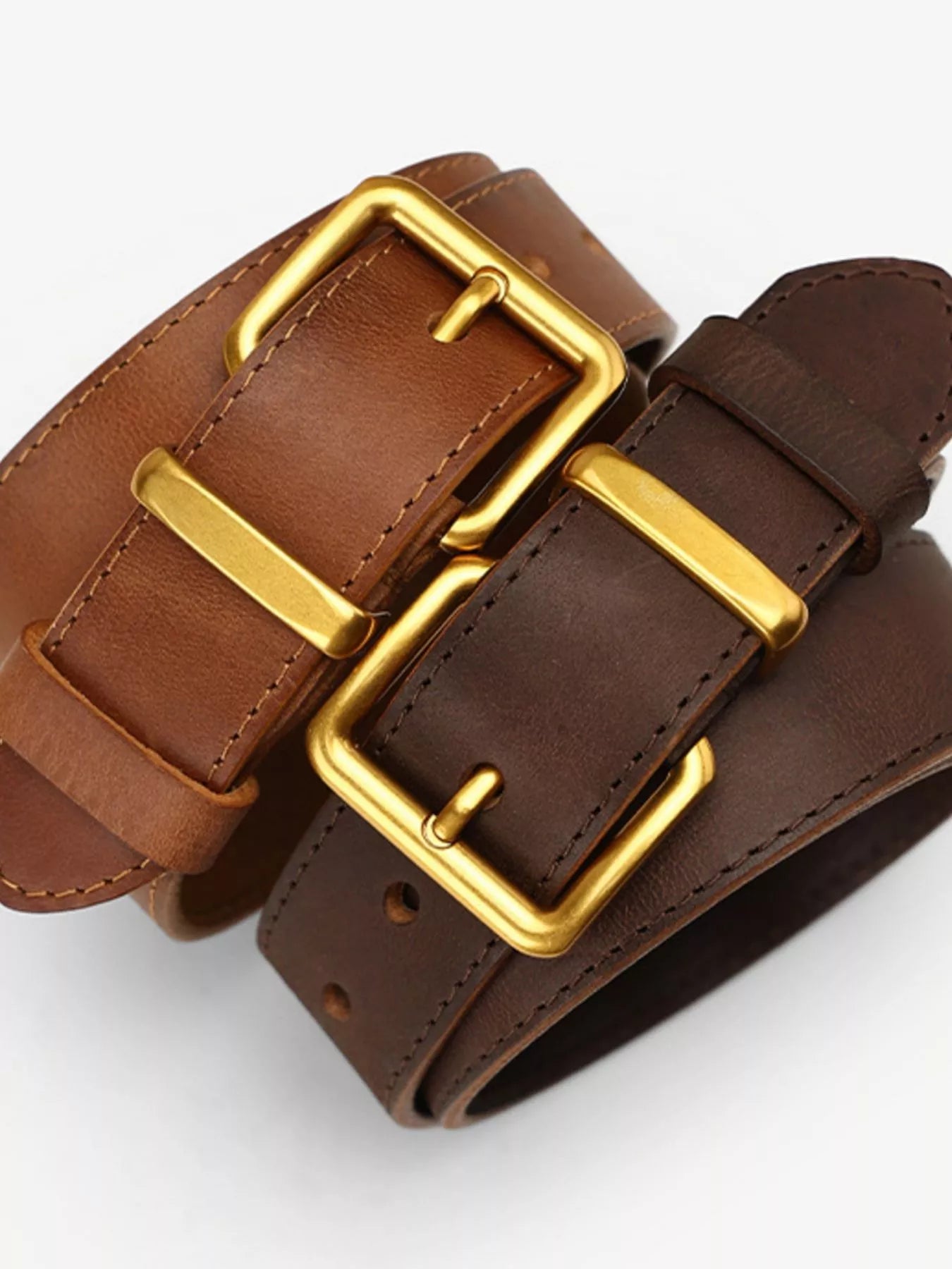 Classic Leather Belt with Golden Buckle