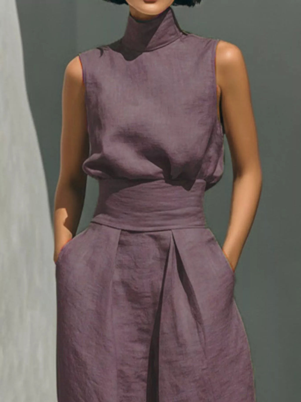Full Size Turtleneck Sleeveless Top and Wide Leg Pants Set Plus Size