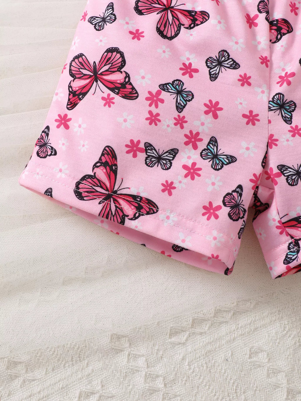Children's Ruffled Butterfly T-Shirt and Shorts Set with Headband