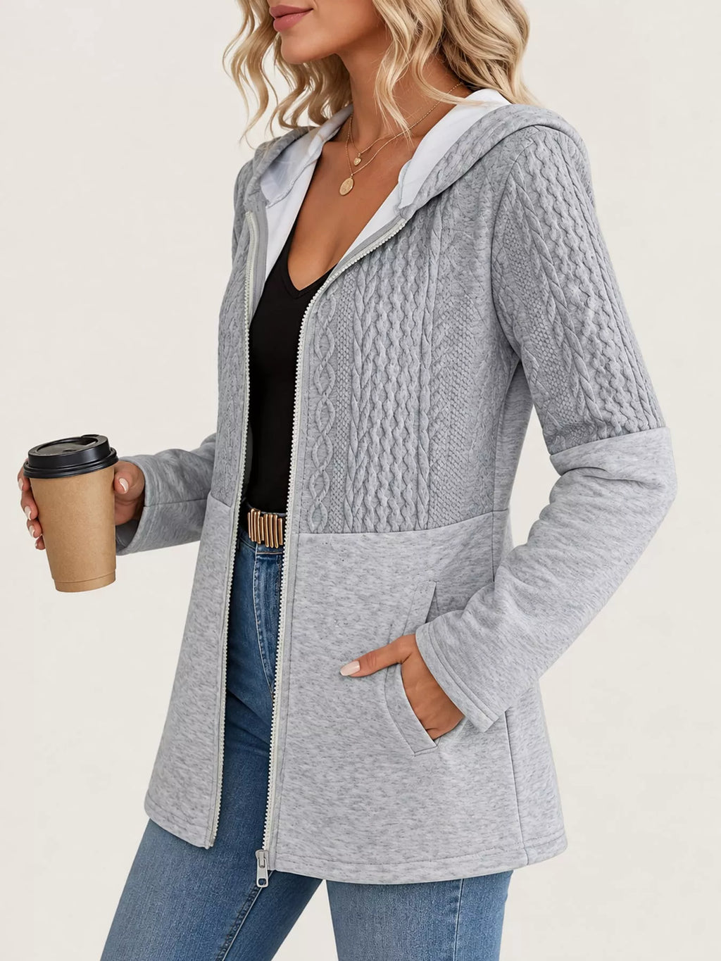 Full Size Hooded Zip-Up Jacket Plus Size